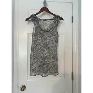 Quintessential Women’s Small Sheer Ruffle Sleeve Cowl Neck Blouse Gray